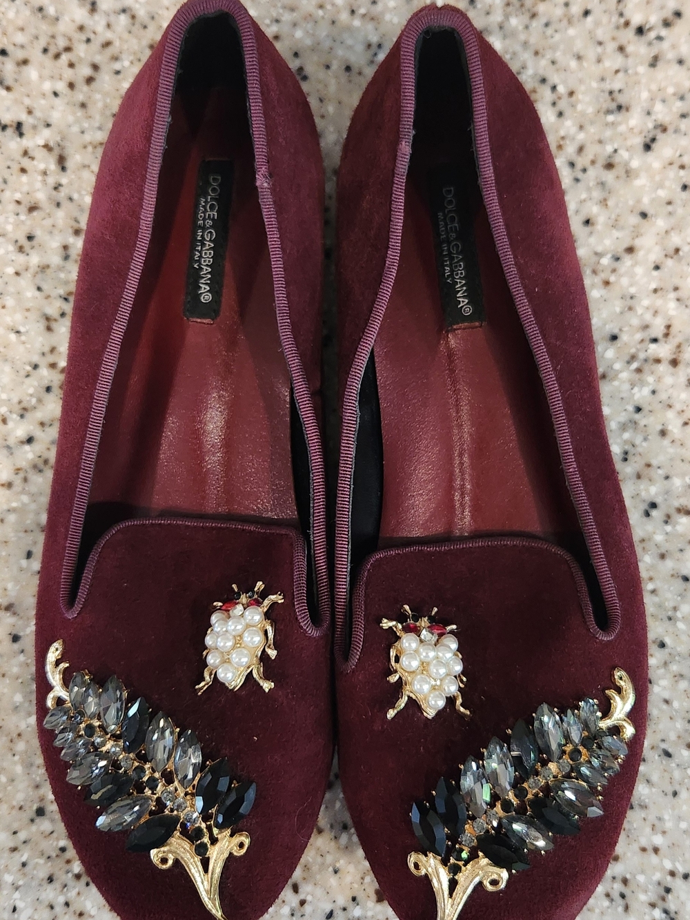 Dolce & Gabbana Burgundy Velvet Jeweled Loafers